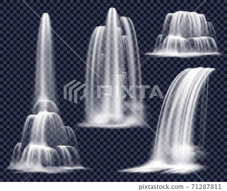 Realistic Waterfalls On Transparent Background Set 71287811