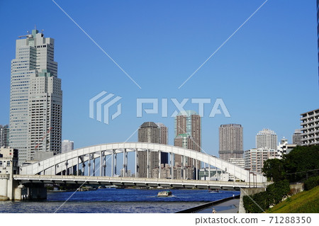 墨田河胜塚大橋和沿河的摩天大樓的風景 71288350