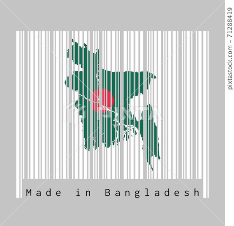 Barcode set the shape to Bangladesh map outline and the color of Bangladesh flag on white barcode 71288419