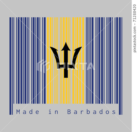 Barcode set the color of Barbados flag, vertical ultramarine and gold color with black trident-head Barcode set the color of Barbados flag, vertical ultramarine and gold color with black trident-head 71288420