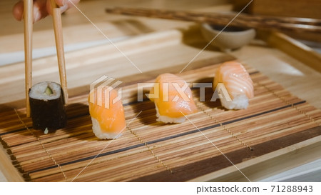 Japanese sushi served on plate 71288943