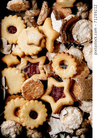 Homemade shortbread biscuits cookies collection. Top view. Food background 71289212