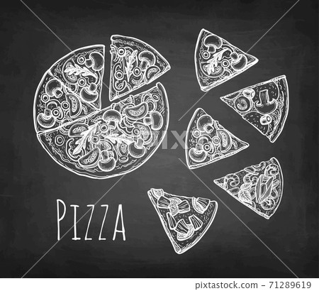 Chalk sketch of pizza. Chalk sketch of pizza. 71289619