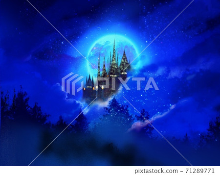 太空中一座童話般的城堡,月亮和星空的背景 太空中一座童話般的城堡,月亮和星空的背景 71289771