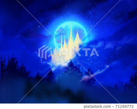 太空中一座童話般的城堡,月亮和星空的背景 太空中一座童話般的城堡,月亮和星空的背景 71289772