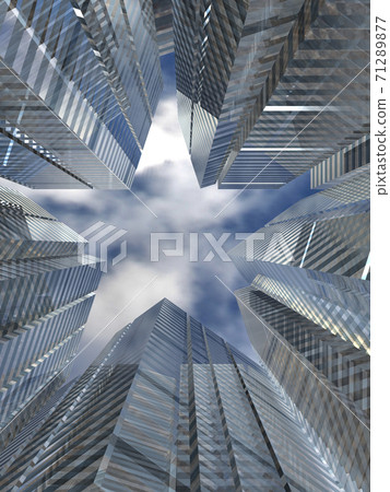 仰望天空呈星形CG插圖的建築城鎮形象 71289877