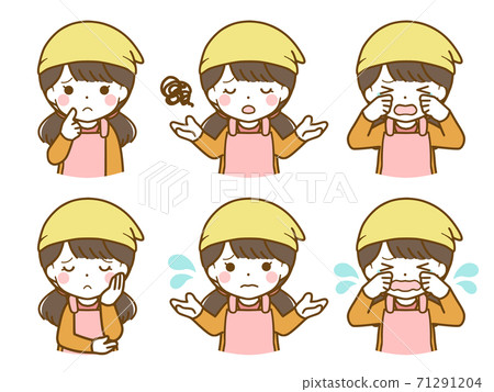Annoying facial expressions of a girl wearing an apron Annoying facial expressions of a girl wearing an apron 71291204