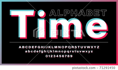 Glitch alphabet. Modern social media font. Set of letters and numbers. Alphabet with 3d glitch effect isolated on black background 71291450