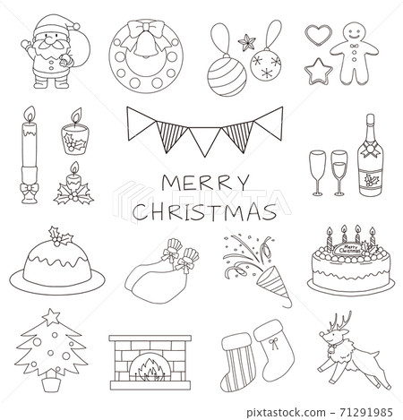 Christmas motif illustration set line art Christmas motif illustration set line art 71291985