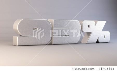 93 percent 3d metal text isolated on white, 3d render illustration 71293153
