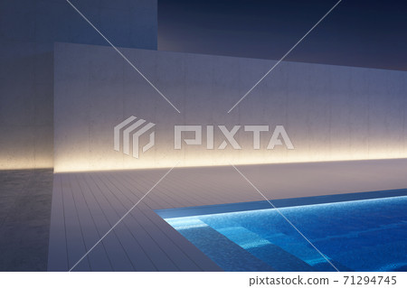 A luxury modern backyard at night, 3d rendering A luxury modern backyard at night, 3d rendering 71294745