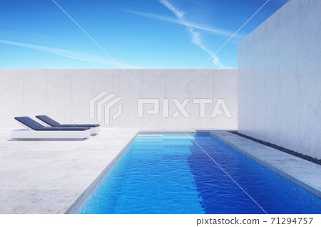 luxury modern backyard with a swimming pool, 3d rendering luxury modern backyard with a swimming pool, 3d rendering 71294757