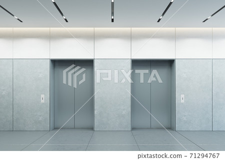 modern elevator with closed doors in office lobby, 3d rendering modern elevator with closed doors in office lobby, 3d rendering 71294767