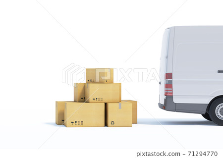 delivery van with a paper boxes on white background 71294770