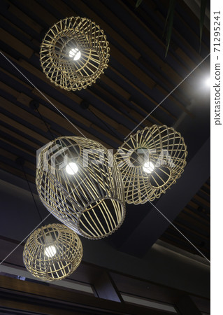 Handmade wicker lampshade decorated in lobby Handmade wicker lampshade decorated in lobby 71295241