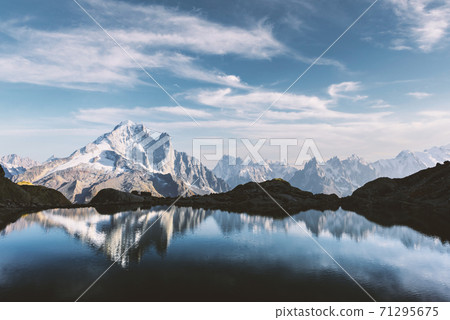 Colourful sunset on Lac Blanc lake in France Alps 71295675