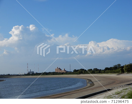 夏日傍晚的Lake湖和天空 71296475