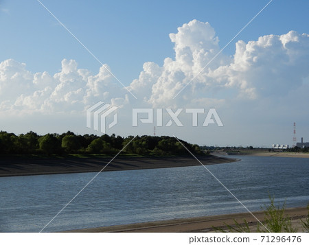 夏日傍晚的Lake湖和天空 71296476