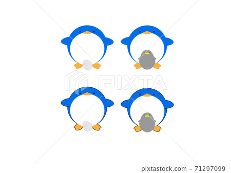 Round penguins holding eggs and chicks with borders and no borders Round penguins holding eggs and chicks with borders and no borders 71297099