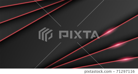 Abstract metallic black frame background, triangular overlap layer with bright red light line, diagonal shape, dark minimal design with copy space, vector illustration 71297116