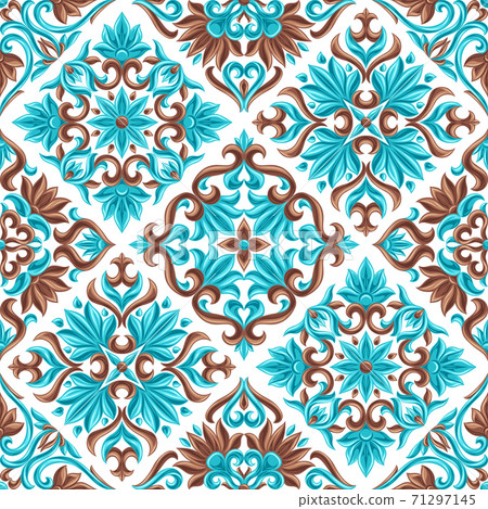 Italian ceramic tile seamless pattern. Mediterranean porcelain pottery. 71297145