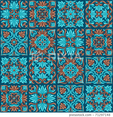 Italian ceramic tile seamless pattern. Mediterranean porcelain pottery. Italian ceramic tile seamless pattern. Mediterranean porcelain pottery. 71297148