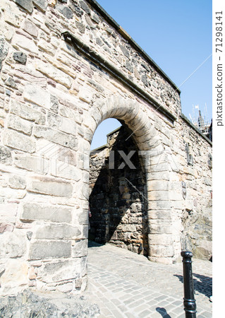 Stone building in Edinburgh Castle, Scotland under clear skies 71298141