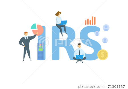 IRS, Internal Revenue Service. Concept with keyword, people and icons. Flat vector illustration. Isolated on white. 71301137