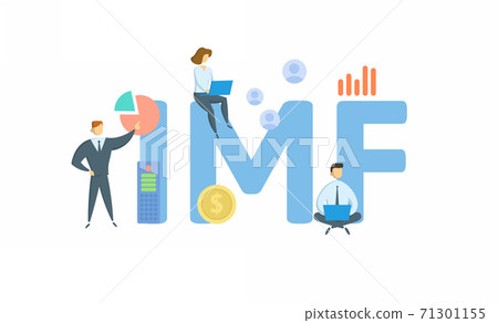 IMF, International Monetary Fund. Concept with keyword, people and icons. Flat vector illustration. Isolated on white. IMF, International Monetary Fund. Concept with keyword, people and icons. Flat vector illustration. Isolated on white. 71301155