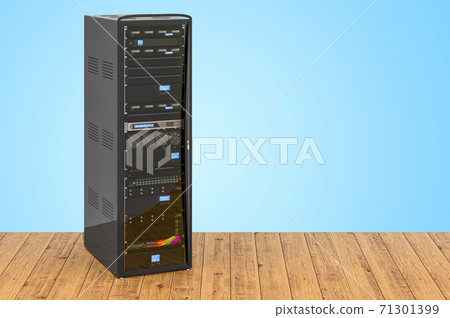 Plank Computer Computer Server on the wooden planks, 3D rendering - Stock Illustration ...