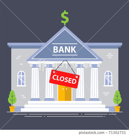 Bank building closed due to economic crisis. red plate. Bank building closed due to economic crisis. red plate. 71302731
