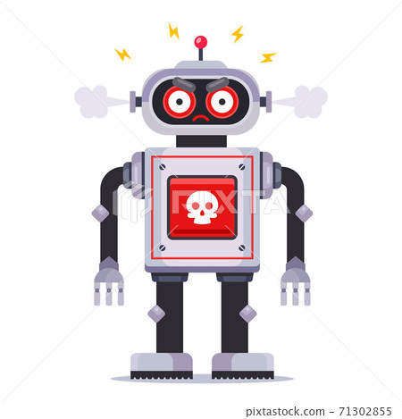angry killer robot on a white background. angry killer robot on a white background. 71302855