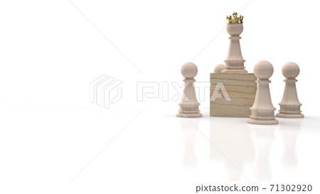 The wood chess and gold crown on wood cube for business content 3d rendering. The wood chess and gold crown on wood cube for business content 3d rendering. 71302920