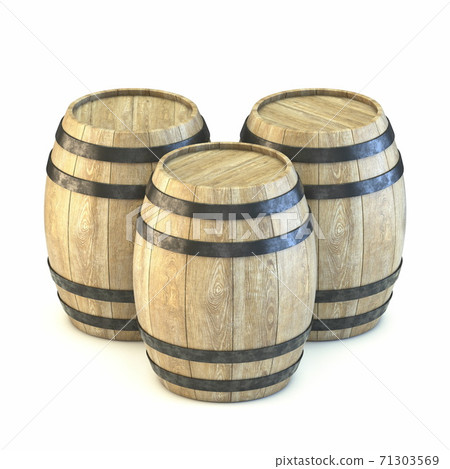 Three wooden barrels 3D Three wooden barrels 3D 71303569
