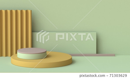 Abstract mock up with stripped rectangle and asymmetric podium 3D Abstract mock up with stripped rectangle and asymmetric podium 3D 71303629