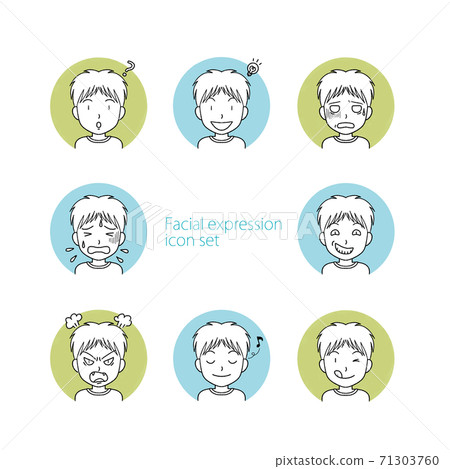 一組帶有各種表情的男孩的簡單圖標 一組帶有各種表情的男孩的簡單圖標 71303760