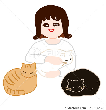 A woman who interacts with many cats 71304232