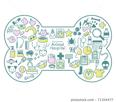 Hone-shaped pink and yellow veterinary clinic related icon set Hone-shaped pink and yellow veterinary clinic related icon set 71304477