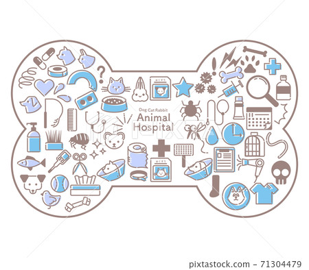 Hone-shaped light blue and blue veterinary clinic related icon set 71304479