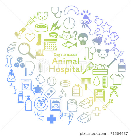 Veterinary clinic related icon set with circular blue and yellow gradient Veterinary clinic related icon set with circular blue and yellow gradient 71304487