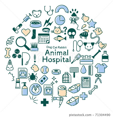 Circular blue and orange veterinary clinic related icon set Circular blue and orange veterinary clinic related icon set 71304490