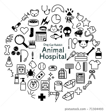 圓形和單色動物醫院相關的圖標集 71304493