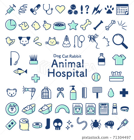 Emerald green and yellow veterinary clinic related icon set 71304497
