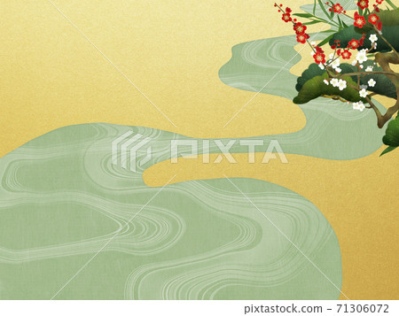 Japanese style background of Shochikuume and water-There are multiple variations Japanese style background of Shochikuume and water-There are multiple variations 71306072