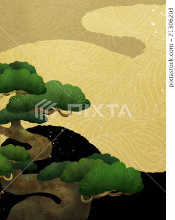 Japanese-style background with pine and waves-there are multiple variations 71306203