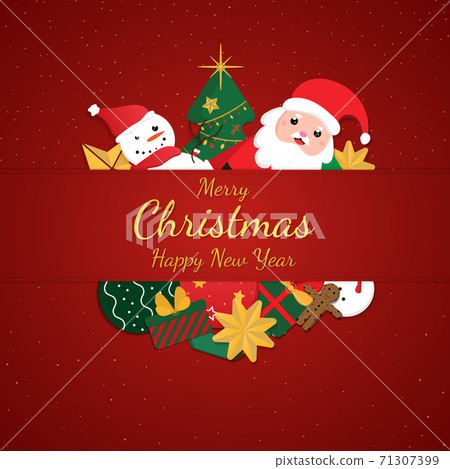 Christmas banner red background cartoon element center frame. 71307399