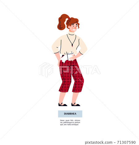 Young woman with food poisoning - diarrhea, abdominal pain a vector illustration Young woman with food poisoning - diarrhea, abdominal pain a vector illustration 71307590