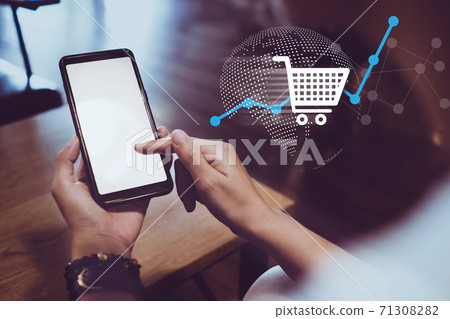 People hand using mobile phone or smartphone searching for information in internet online society web with search box icon. People hand using mobile phone or smartphone searching for information in internet online society web with search box icon. 71308282