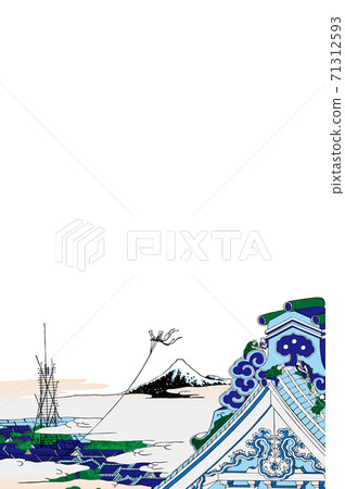 葛飾北齋圖像托托淺草本願寺明亮版垂直白色背景 71312593