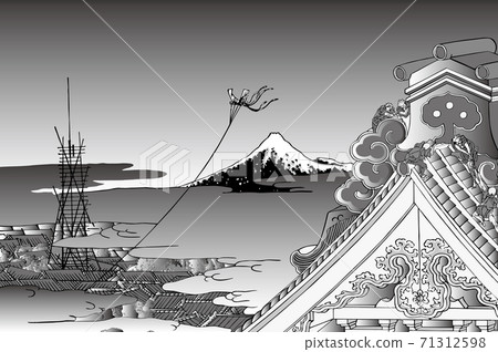 葛飾北齋圖像Toto淺草本願寺黑白 葛飾北齋圖像Toto淺草本願寺黑白 71312598